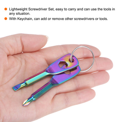 Harfington 2pcs Portable Keychain Screwdriver PH1 Phillips 4.8mm Slotted W Keyring Colorful