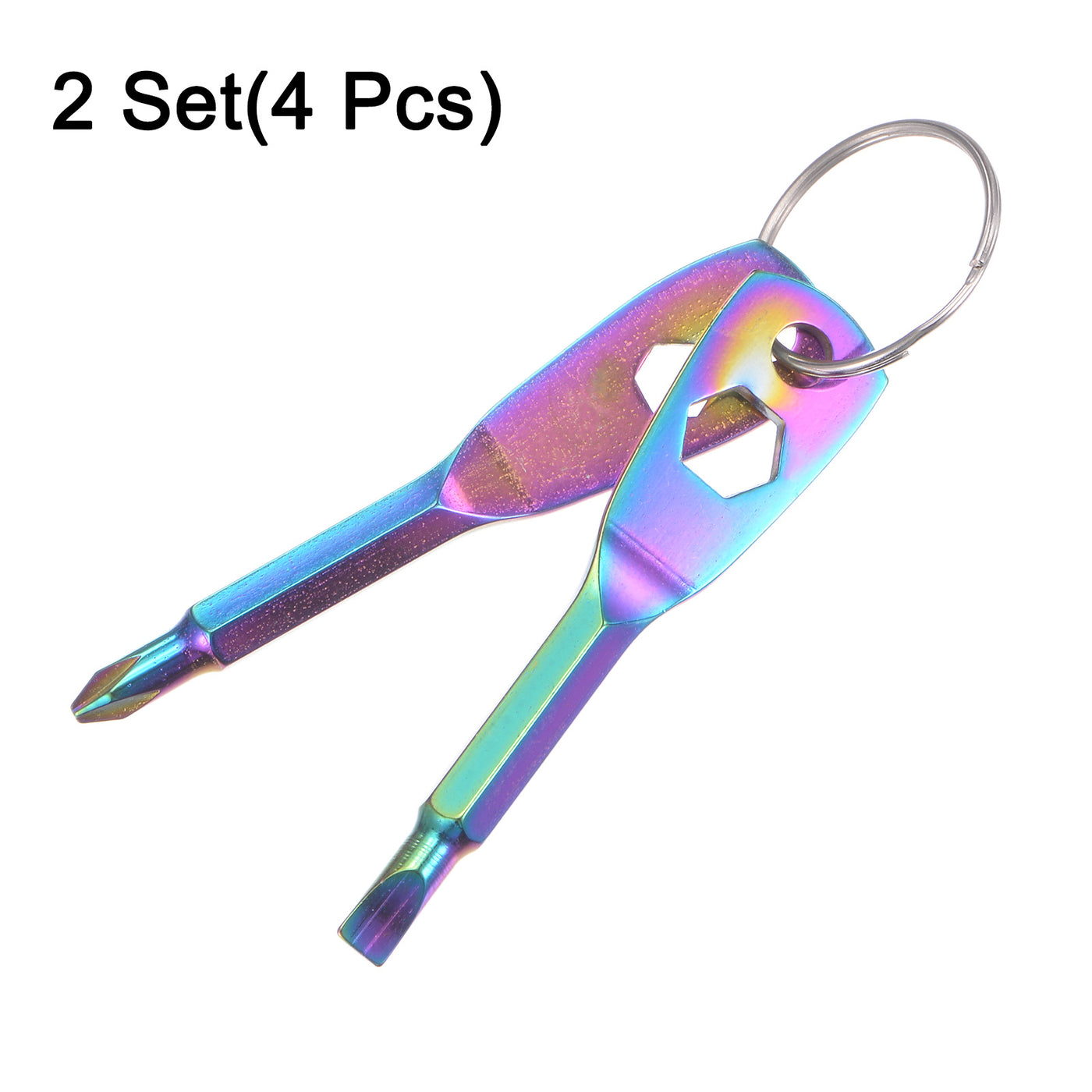 Harfington 4pcs Portable Keychain Screwdriver PH1 Phillips 4.8mm Slotted W Keyring Colorful