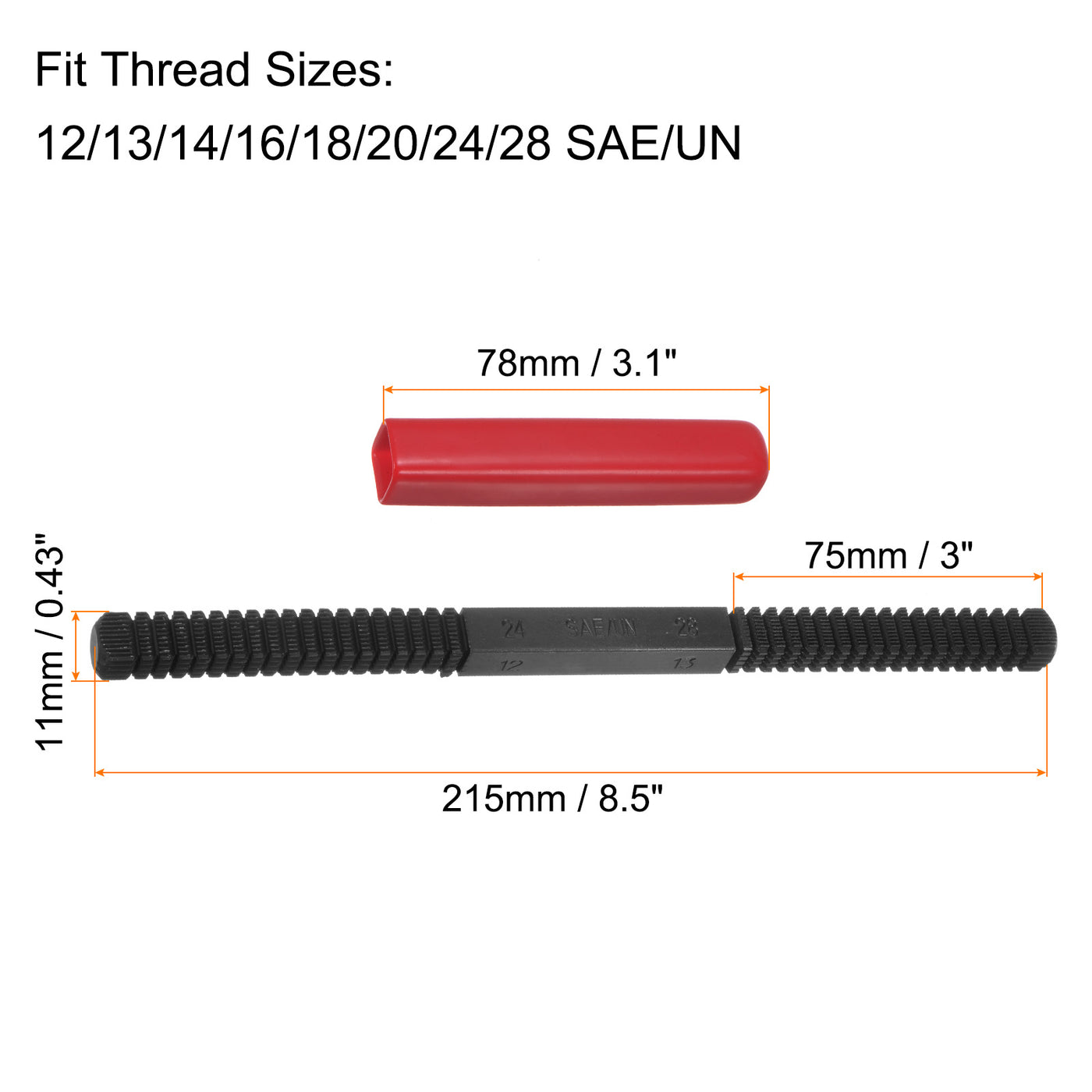 Harfington 2pcs External Thread Restoring File 12-28 SAE/UN Square Repair Files, Red