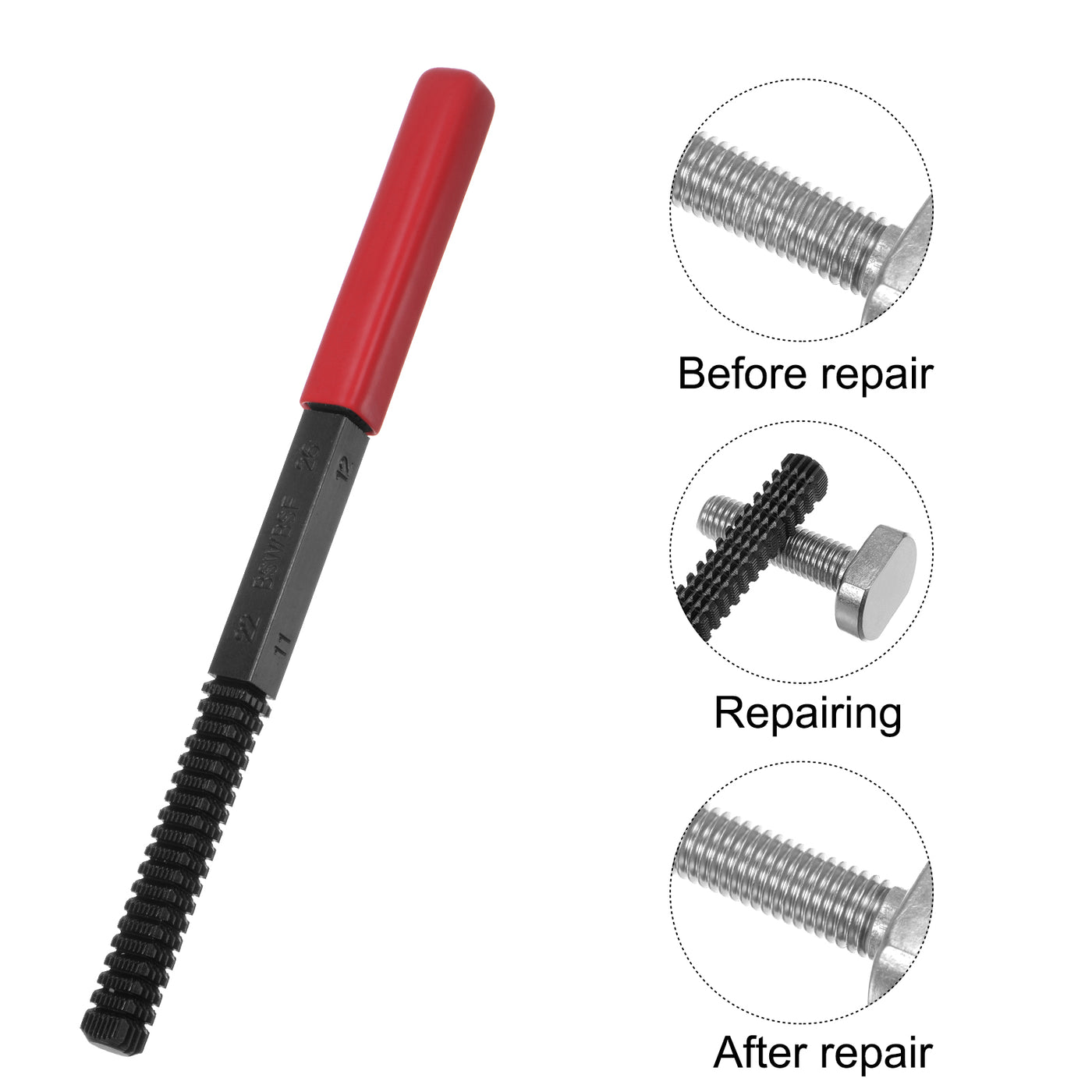 Harfington External Thread Restoring File 11-26 BSW/BSF Square Repair Files, Red