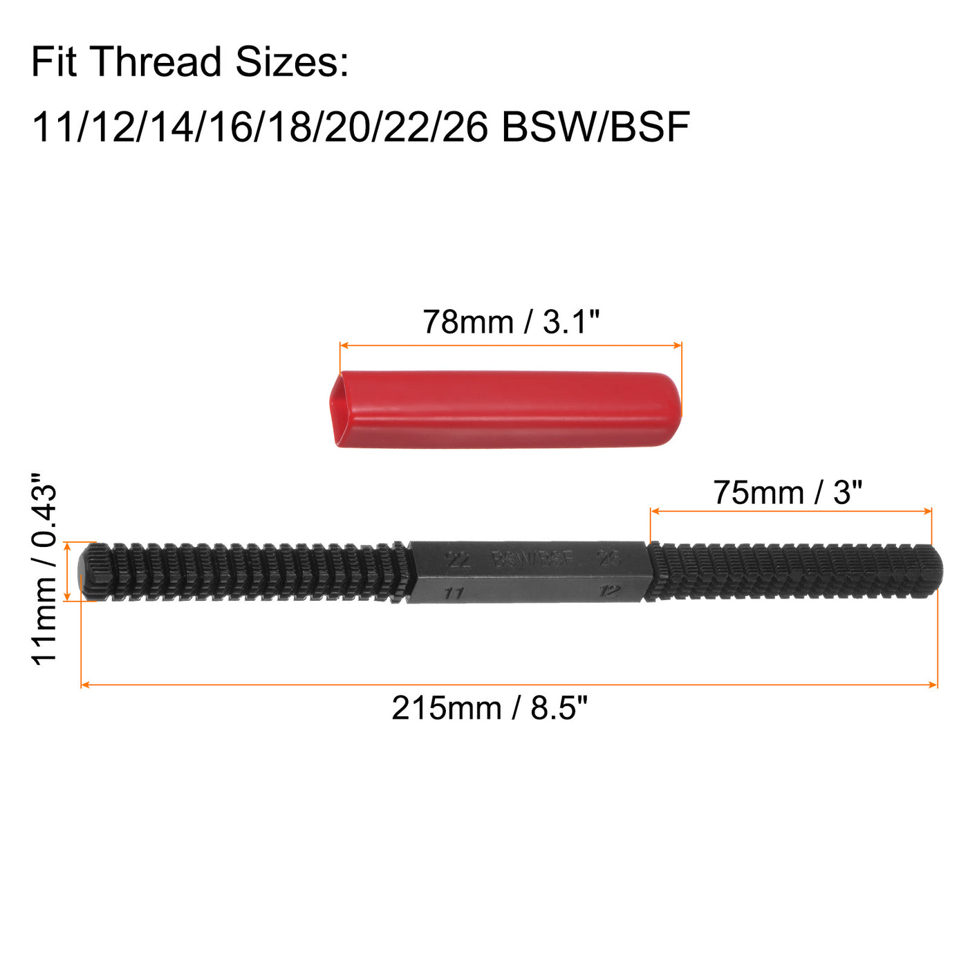 Harfington 2pcs External Thread Restoring File 11-26 BSW/BSF Square Repair Files, Red