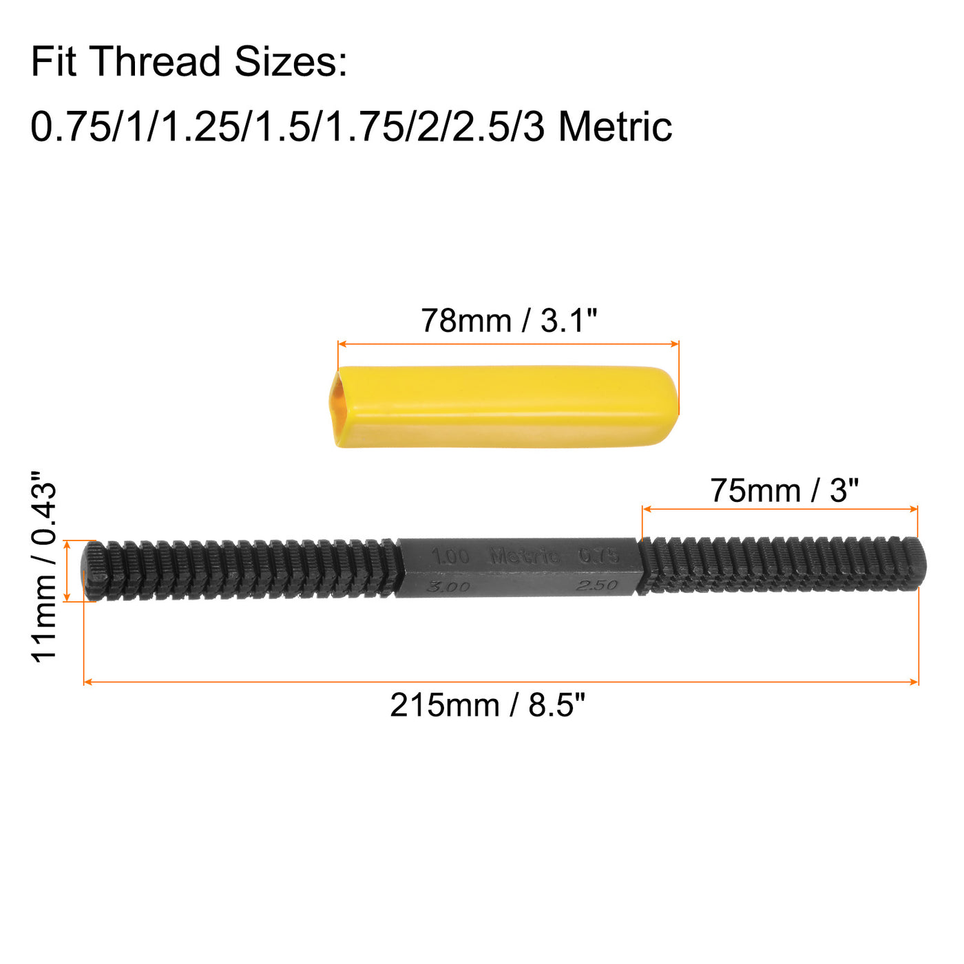 Harfington External Thread Restoring File 0.75-3 Metric Square Repair Files, Yellow