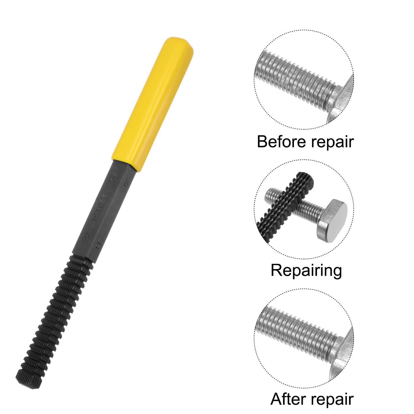 Harfington 2 Stück Externe Gewinde-Wiederherstellungsfeile 11mm-28mm Metrische Gewindezähne Gerade Quadratische Reparaturfeilen Korrektur-Hardware Stahlhahn Gelb