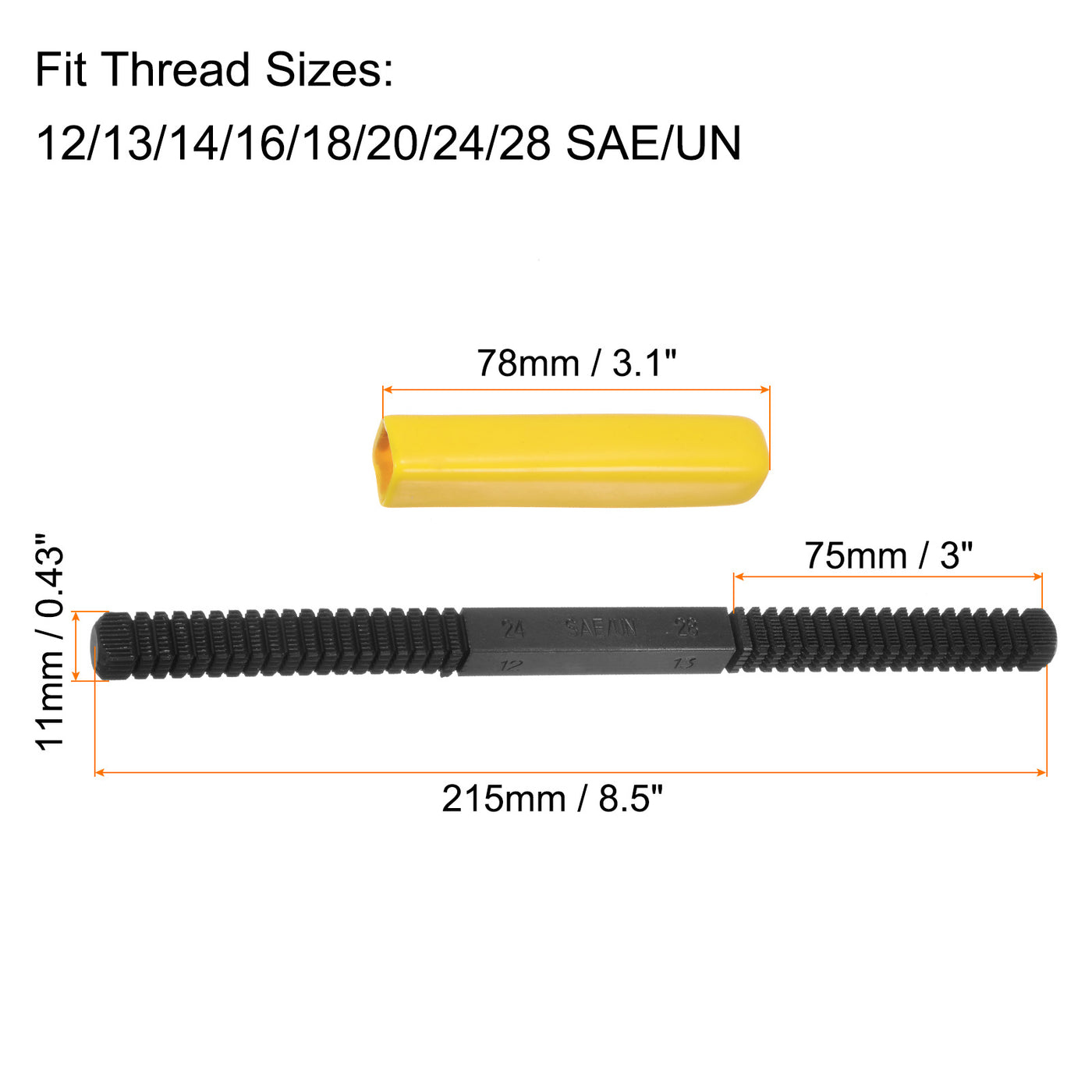 Harfington 2pcs External Thread Restoring File 12-28 SAE/UN Square Repair Files, Yellow