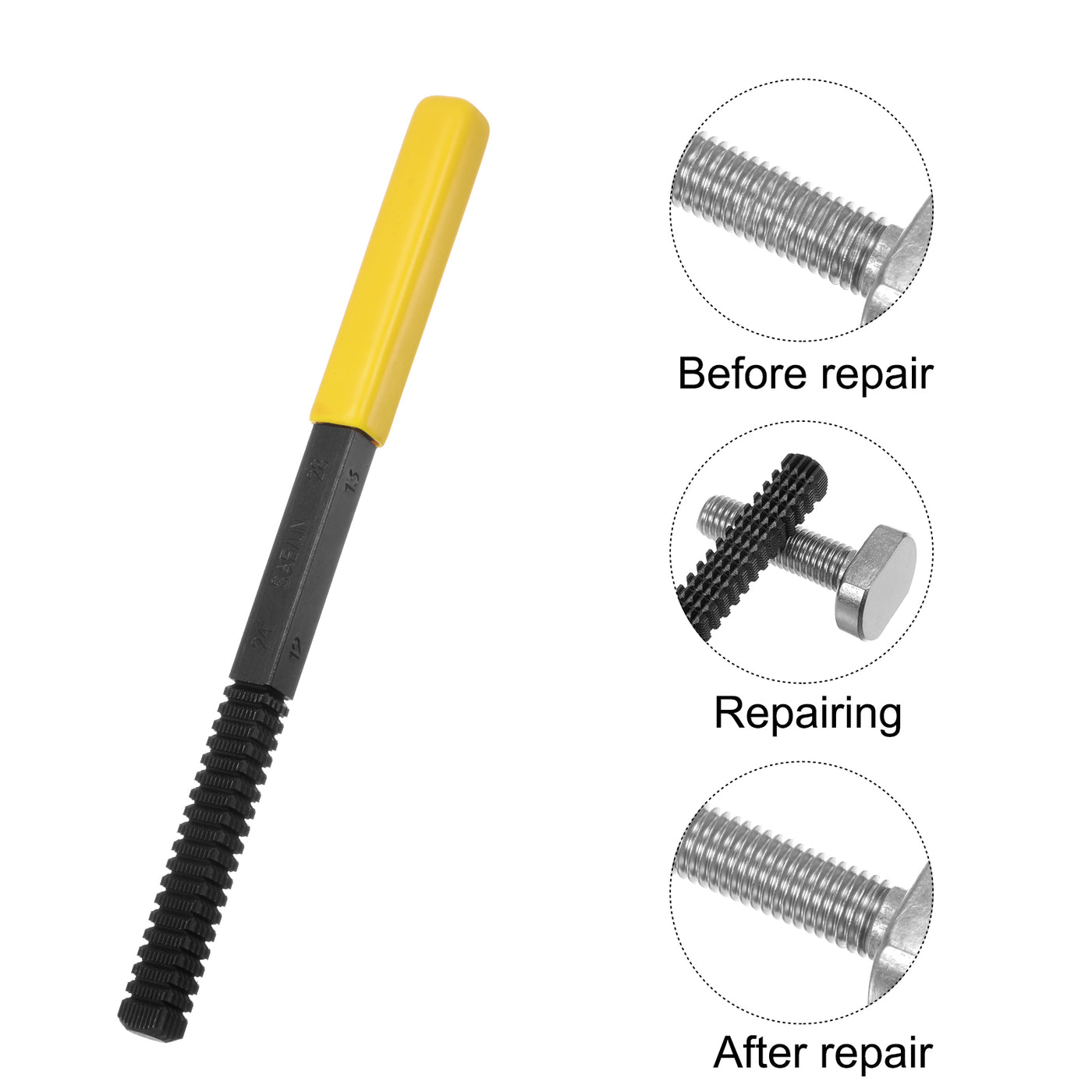 Harfington 2pcs External Thread Restoring File 12-28 SAE/UN Square Repair Files, Yellow