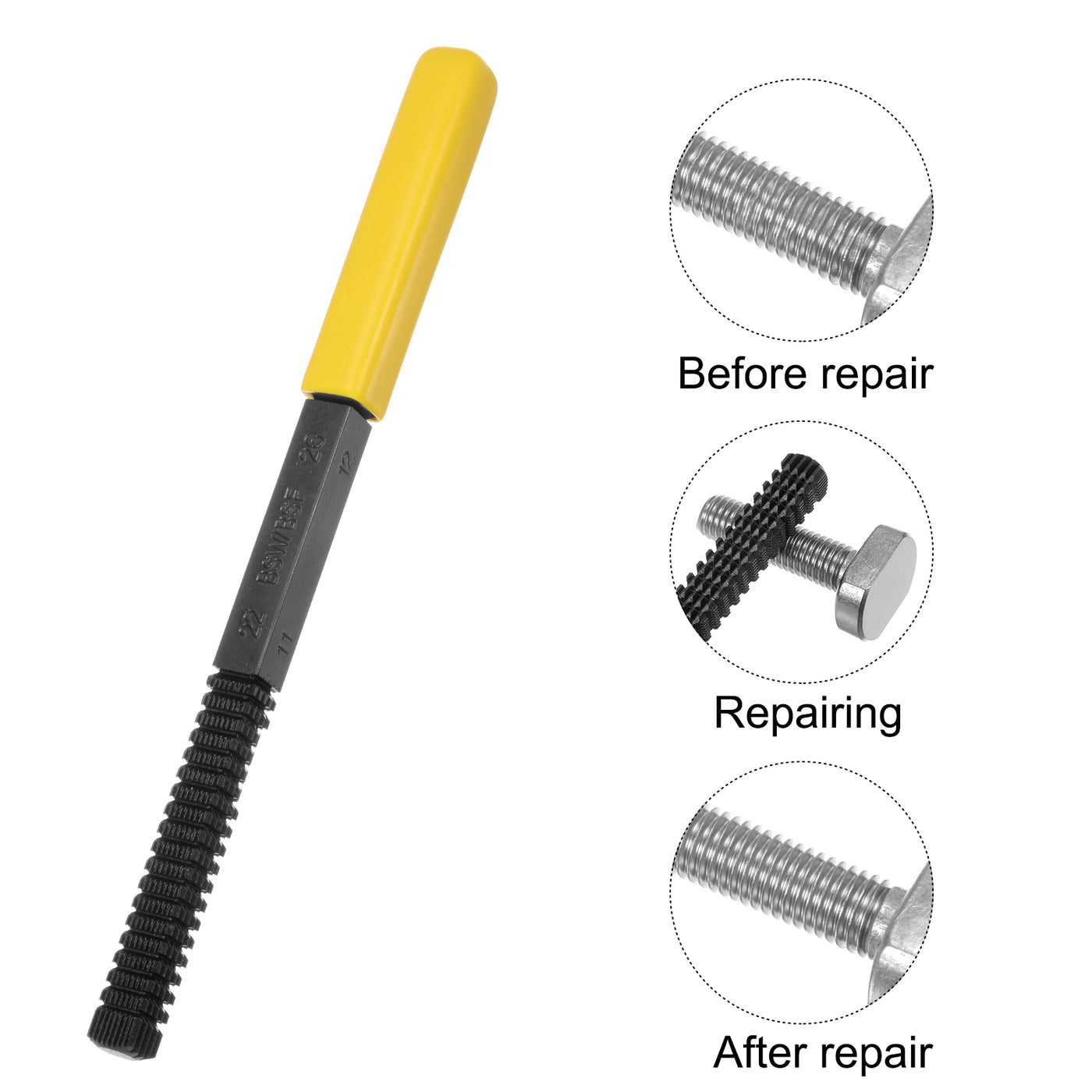 Harfington External Thread Restoring File 11-26 BSW/BSF Square Repair Files, Yellow