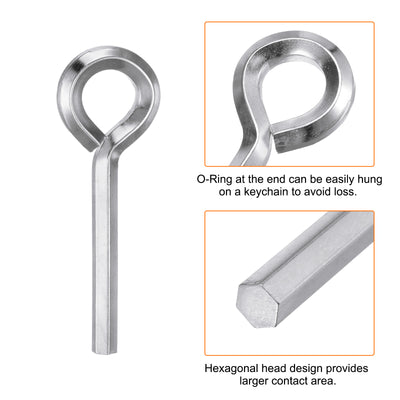 Harfington 6 Stück Hundeschlüssel Sechskantschlüssel 7/32" SAE Metall Hundetürschlüssel Schraubenschlüssel mit O-Ring Vollschleife, Silberton