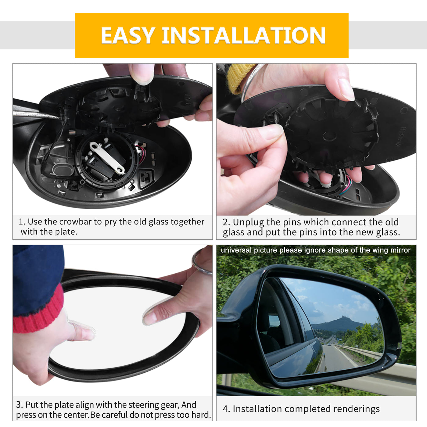 X AUTOHAUX Car Rearview Right Passenger Side Mirror Glass Replacement W/ Backing Plate Non-heated for Mazda 3 2004-2009 for Mazda 6 2006 2007 2008