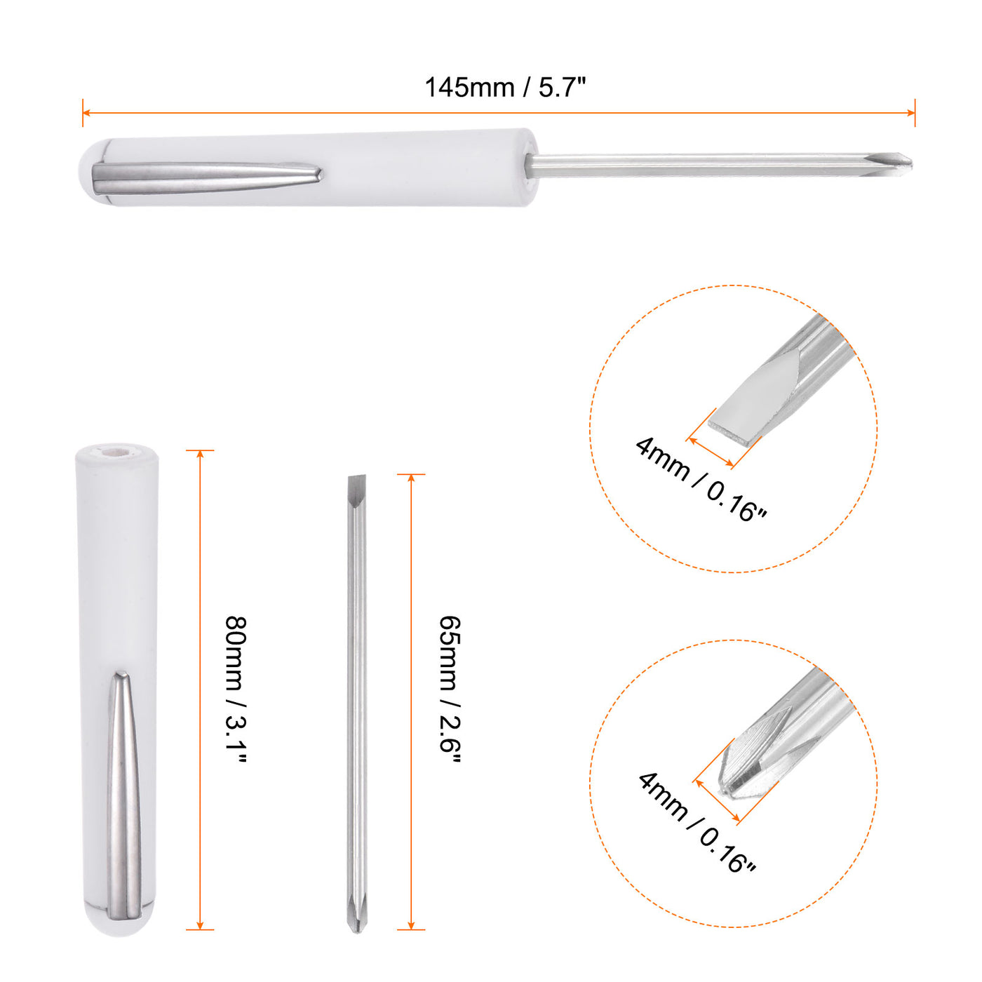 Harfington 2pcs Non-Magnetic Pocket Screwdriver 4mm Phillips 4mm Slotted with Clip