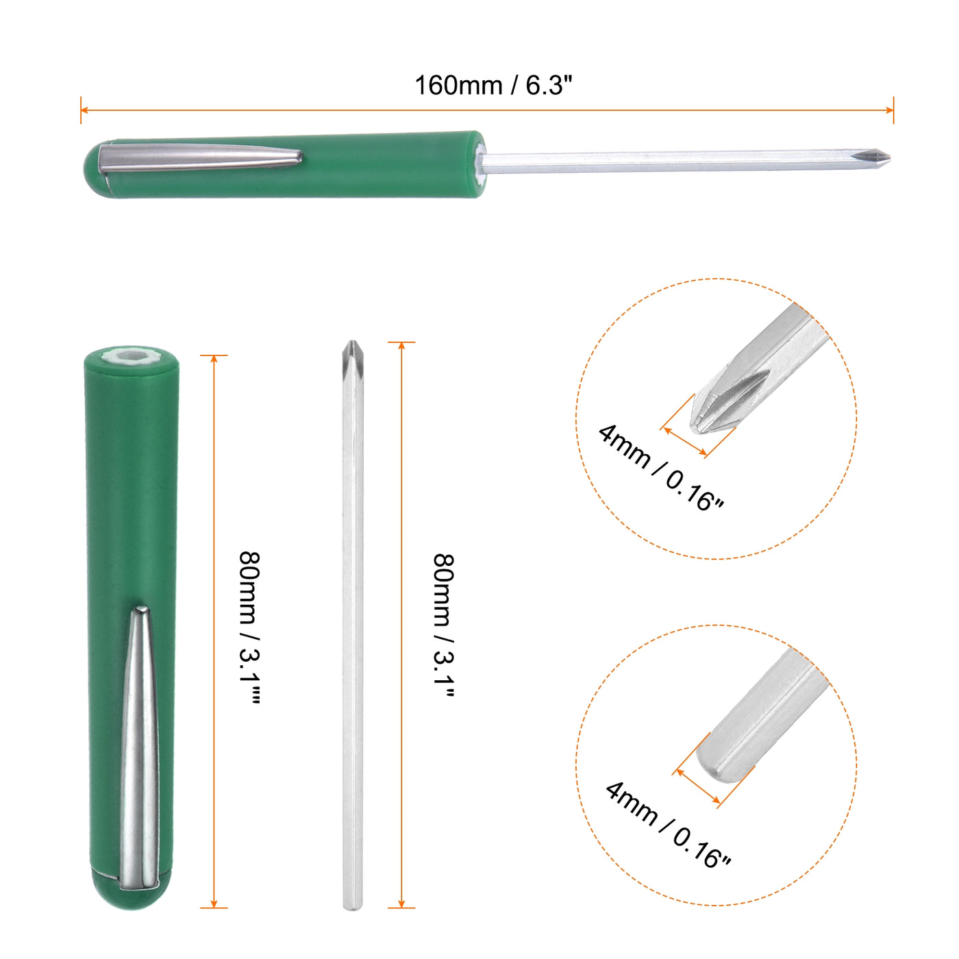 Harfington 2pcs Non-Magnetic Pocket Screwdriver 4mm Phillips 4mm Hex with Clip