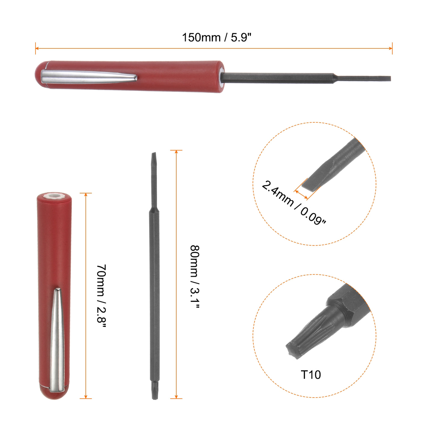 Harfington 2pcs Non-Magnetic Pocket Screwdriver 2.4mm Slotted T10 Torx with Clip