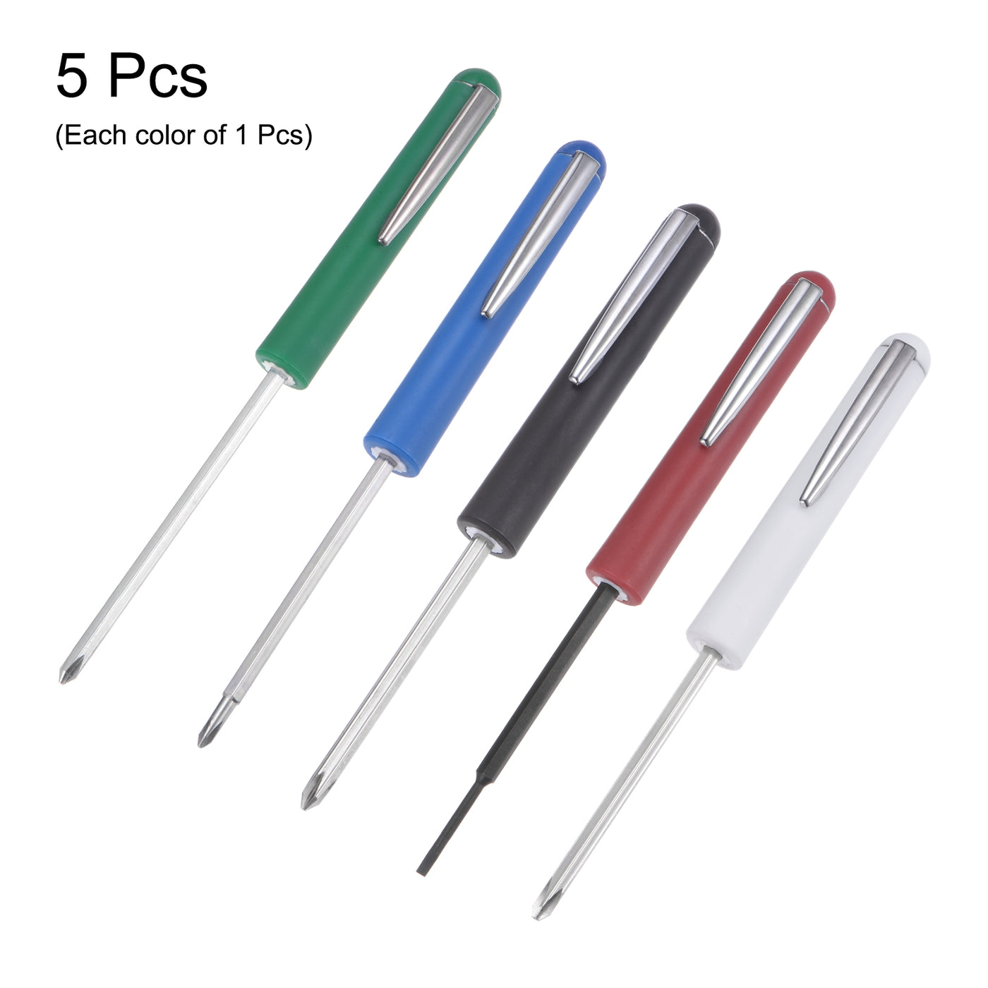 Harfington 5pcs Non-Magnetic Pocket Screwdriver 6" Length Phillips Slotted Hex Torx W Clip