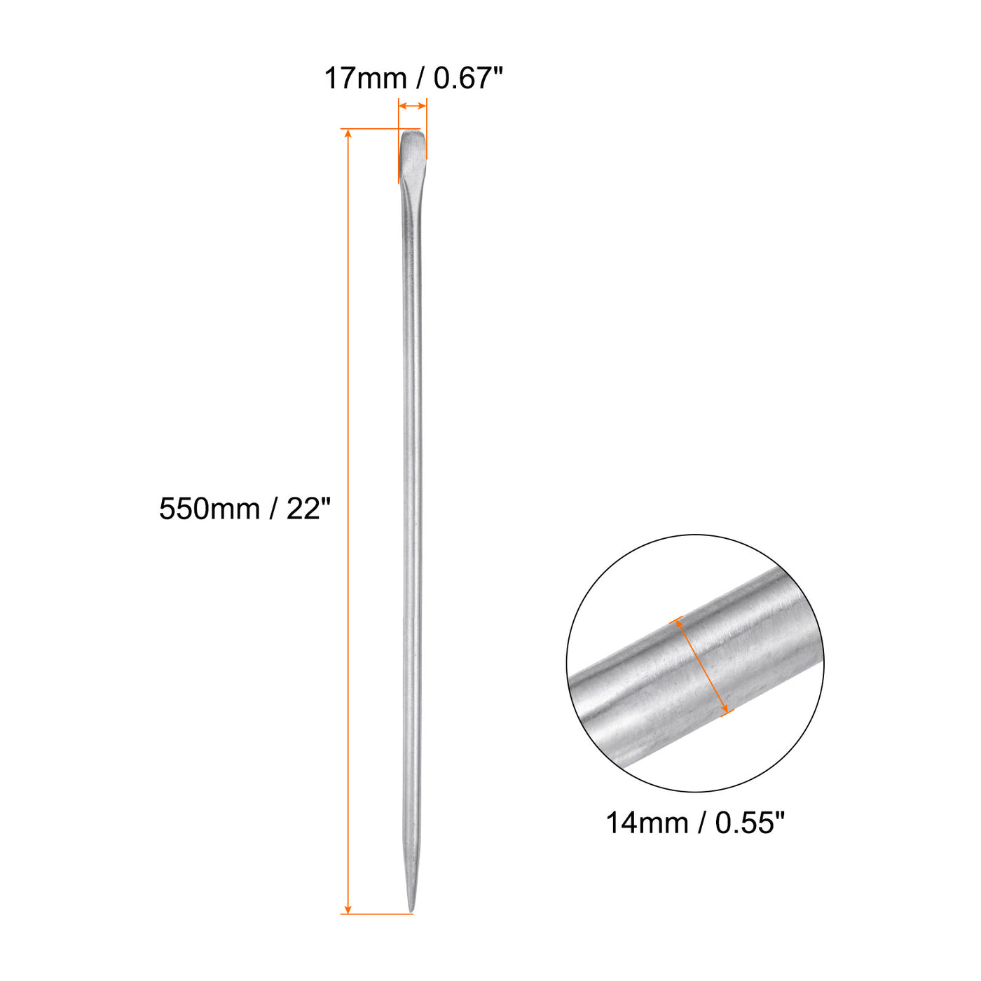 Harfington Aligning Pry Bar 22" Length 0.6" Rod Dia Round Steel Crowbar Sleever Bar