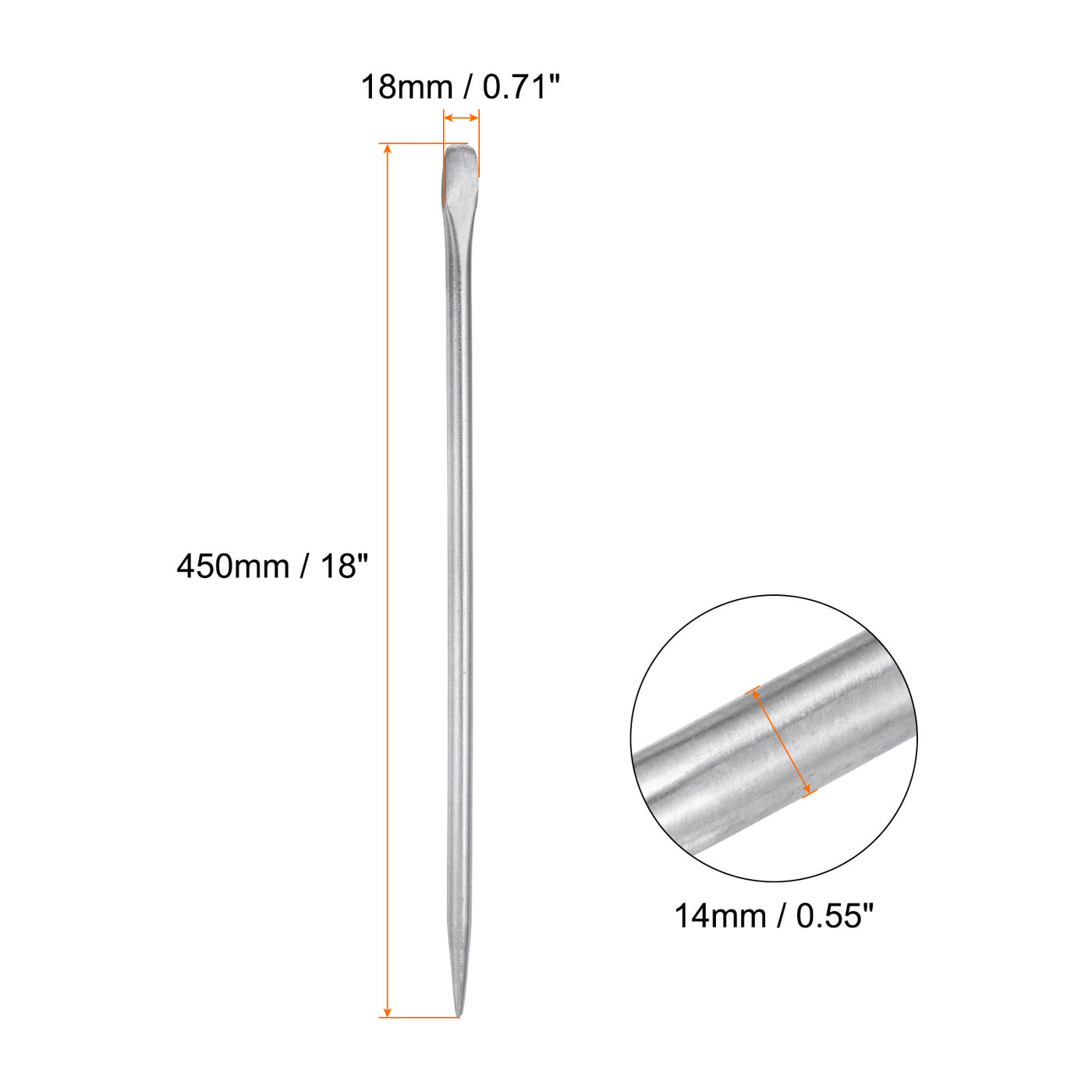 Harfington Aligning Pry Bar 18" Length 0.6" Rod Dia Round Steel Crowbar Sleever Bar