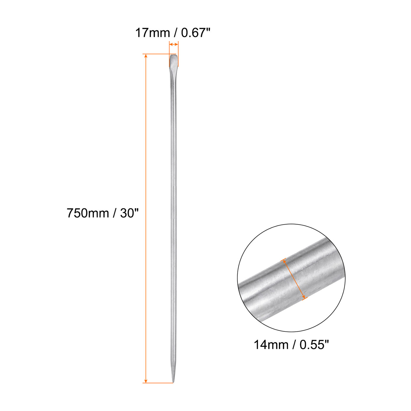 Harfington Aligning Pry Bar 30" Length 0.6" Rod Dia Round Steel Crowbar Sleever Bar