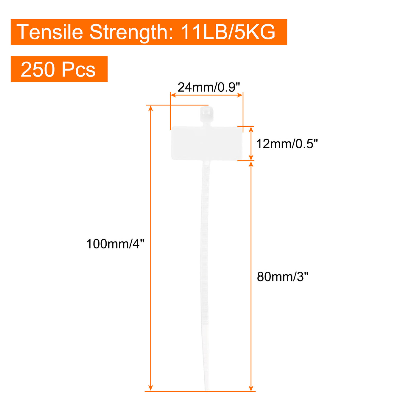 Harfington 250pcs Marker Cable Zip Ties, 4 Inch Self-Locking Nylon Labels Zip Tie Wraps, Wire Tags Ties Straps for Indoor and Outdoor, 1/8", White