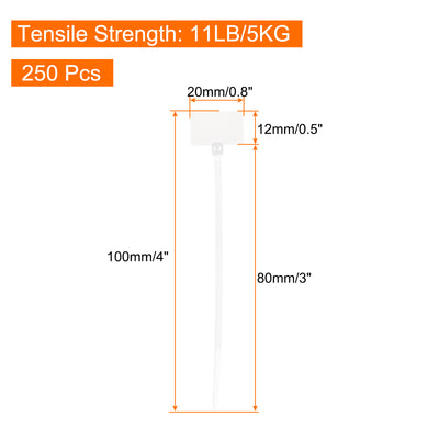 Harfington 250 Stück Kabelbinder mit Markierung, 3x100mm selbstverriegelnde Nylonetiketten-Kabelbinder, Befestigungsriemen für den Innen- und Außenbereich, weiß