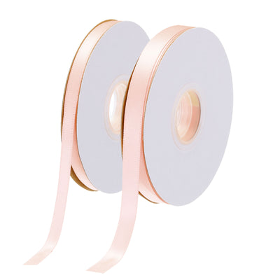 Harfington 50 Yard Satin Ribbon for Gift Wrapping 1/4" & 3/8" Grosgrain Valentines Ribbon for Party Cake Box Flower, Dusty Pink(25 Yards/Each Roll)