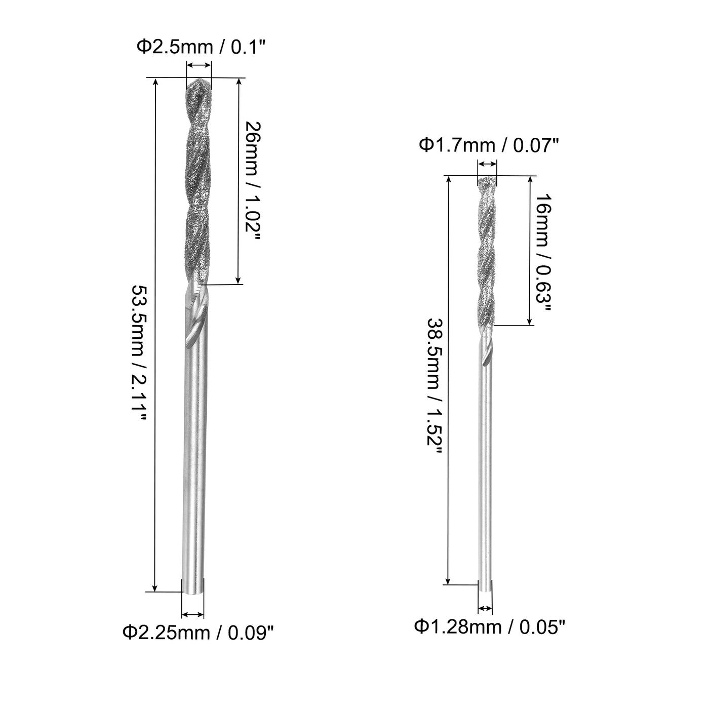 uxcell Uxcell 2pcs 1.5mm/2.5mm Metric Diamond Coated Twist Drill Bits High-Speed Steel