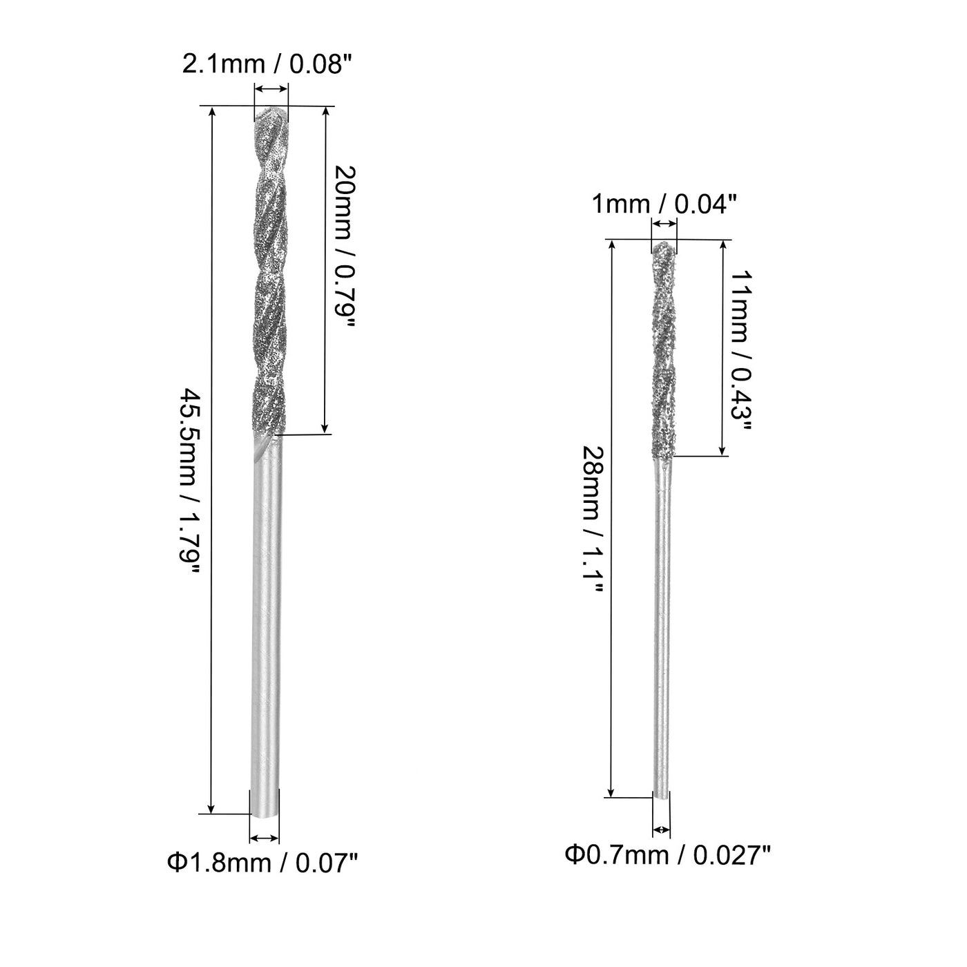 uxcell Uxcell 2pcs 1mm/2.1mm Metric Diamond Coated Twist Drill Bits High-Speed Steel