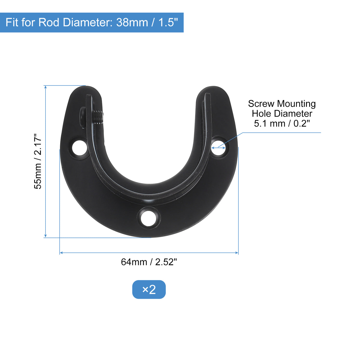 uxcell Uxcell Edelstahl Stahl Schrank Stab Halterung 1-1/2" Durchmesser Kleiderschrank Halterung U-förmige Stange Steckdose Flansch für Kleiderschrank Vorhang Dusche Schwarz 2 Pack