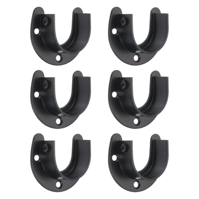 Harfington Uxcell Stainless Steel Closet Rod Bracket, 1-1/2 Inch Dia Wardrobe Bracket U-Shaped Rod Socket Flange for Wardrobe Curtain Shower, Black 6 Pack