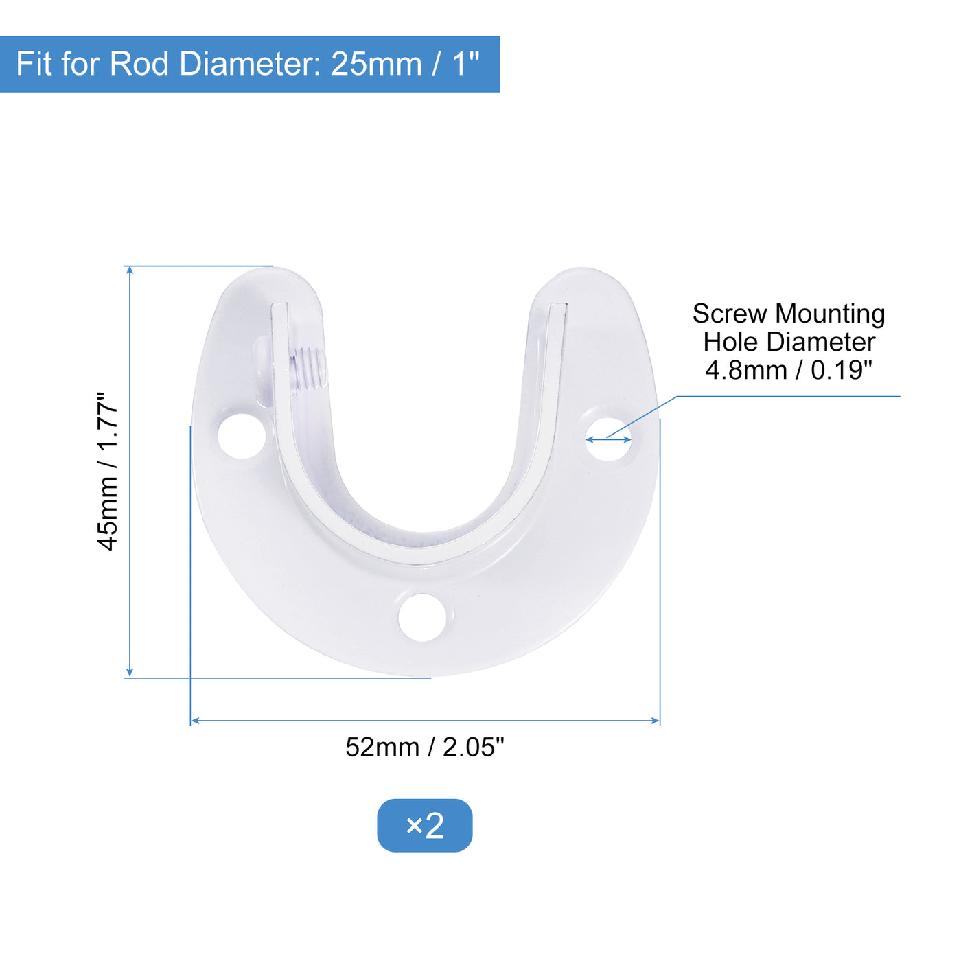 uxcell Uxcell Stainless Steel Closet Rod Bracket, 1 Inch Dia Wardrobe Bracket U-Shaped Rod Socket Flange for Wardrobe Curtain Shower, White 2 Pack