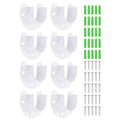 Harfington Uxcell Stainless Steel Closet Rod Bracket, 1 Inch Dia Wardrobe Bracket U-Shaped Closet Pole Socket with Screws for Shower Curtain Rod, White 8 Pack