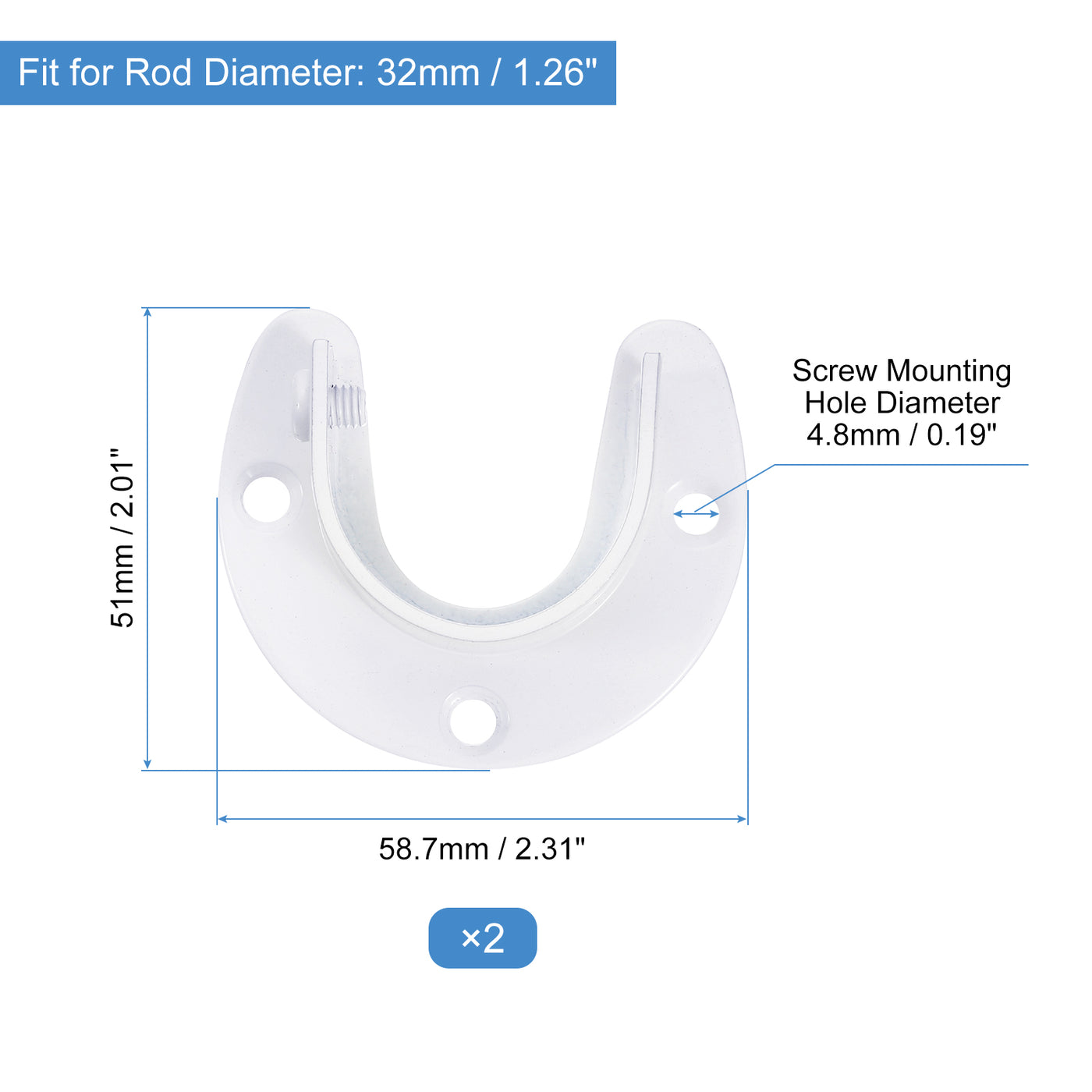 uxcell Uxcell Stainless Steel Closet Rod Bracket, 1.26” Dia Wardrobe Bracket U-Shaped Rod Socket Flange for Wardrobe Curtain Shower, White 2 Pack