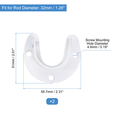 Harfington Uxcell Stainless Steel Closet Rod Bracket, 1.26” Dia Wardrobe Bracket U-Shaped Rod Socket Flange for Wardrobe Curtain Shower, White 2 Pack