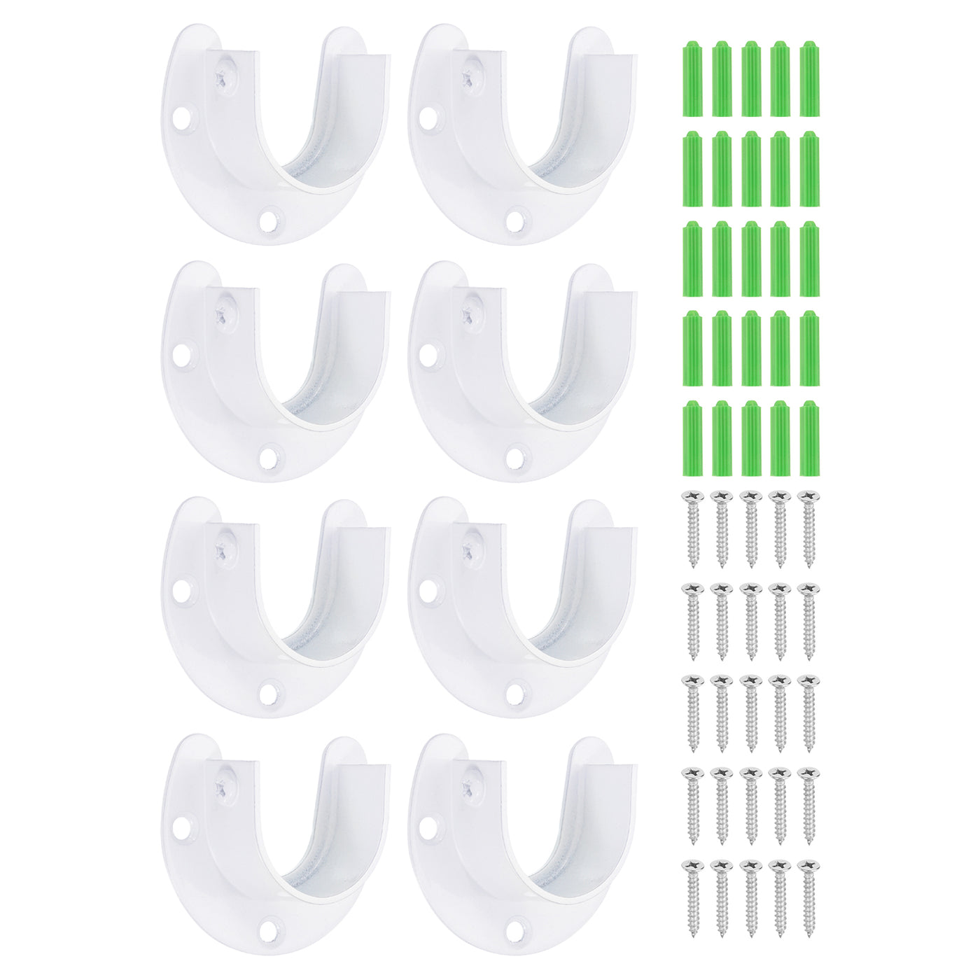 uxcell Uxcell Stainless Steel Closet Rod Bracket, 1.26” Dia Wardrobe Bracket U-Shaped Closet Pole Socket with Screws for Shower Curtain Rod, White 8 Pack