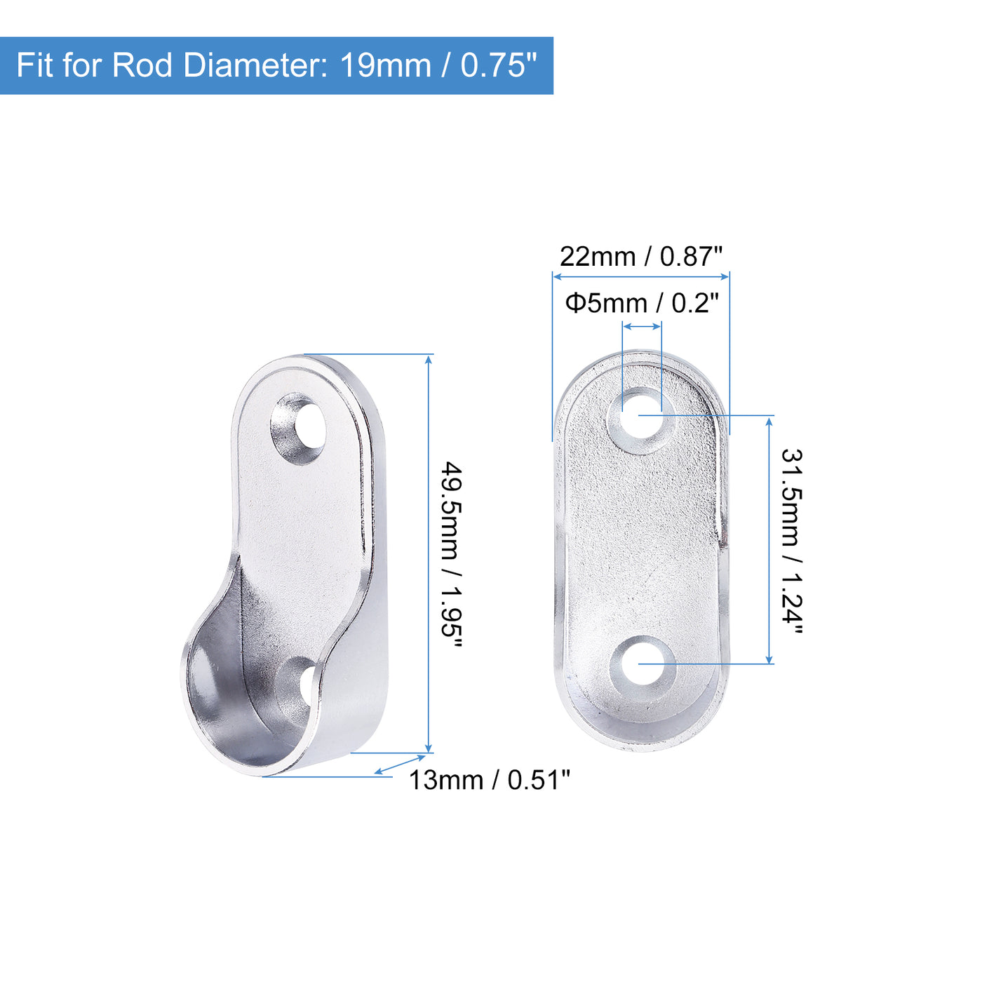 uxcell Uxcell Zinc Alloy Oval Closet Rod End Supports, 0.75” Dia Wardrobe Rod Flange Bracket Support with Screws for Hanging Clothes, Silver 20 Pack