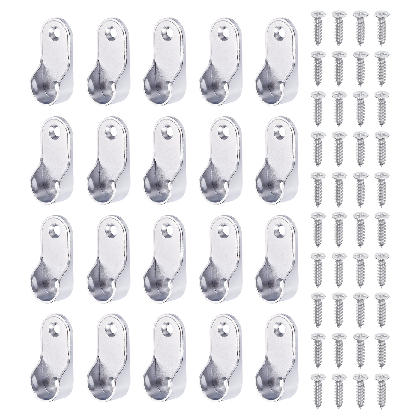 uxcell Uxcell Zinc Alloy Oval Closet Rod End Supports, 0.75” Dia Wardrobe Rod Flange Bracket Support with Screws for Hanging Clothes, Silver 20 Pack