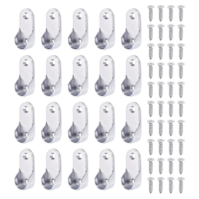 Harfington Uxcell Zinc Alloy Oval Closet Rod End Supports, 0.75” Dia Wardrobe Rod Flange Bracket Support with Screws for Hanging Clothes, Silver 20 Pack