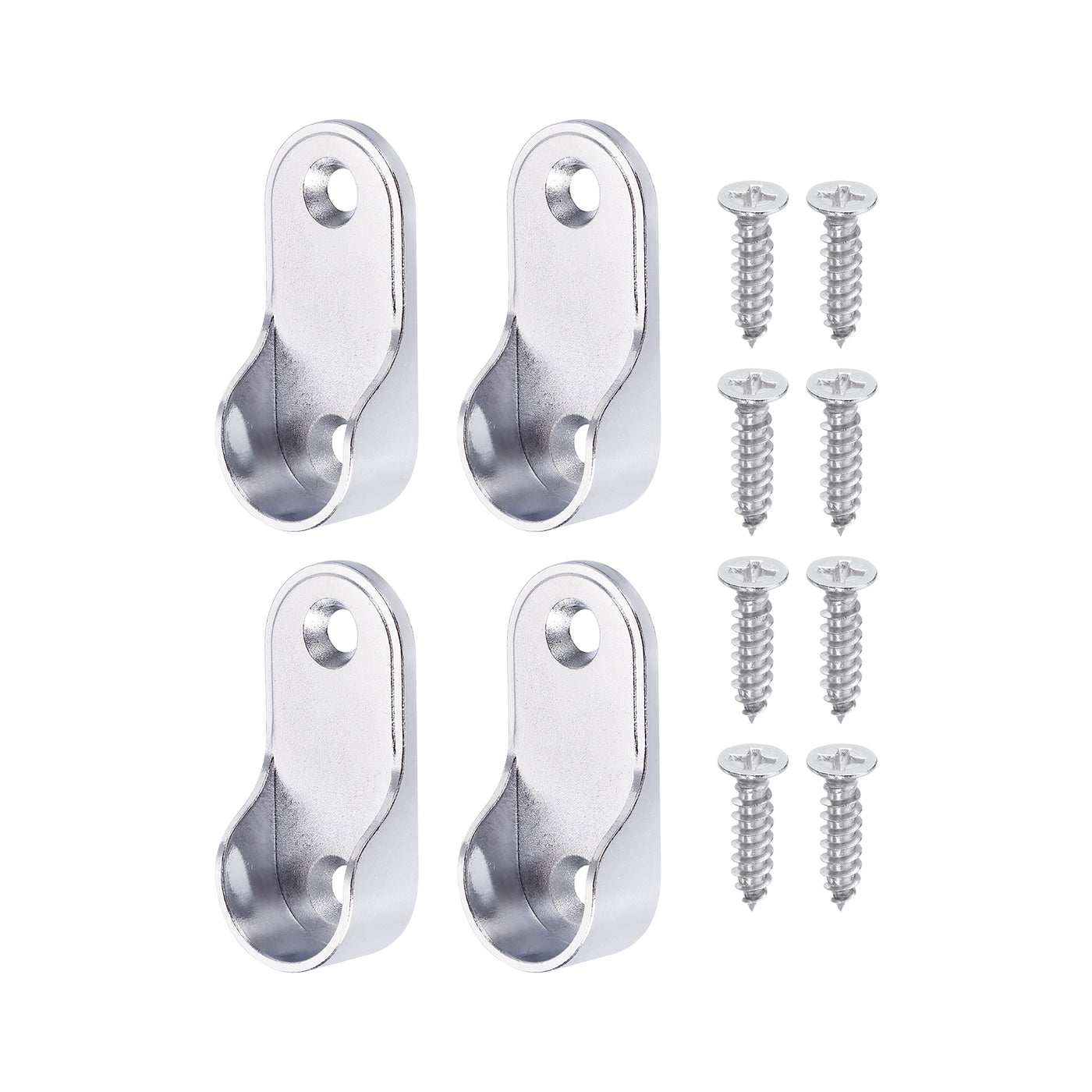 uxcell Uxcell Zinc Alloy Oval Closet Rod End Supports, 0.75” Dia Wardrobe Rod Flange Bracket Support with Screws for Hanging Clothes, Silver 4 Pack