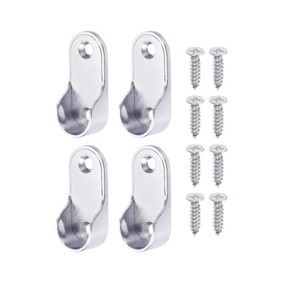 Harfington Uxcell Zinc Alloy Oval Closet Rod End Supports, 0.75” Dia Wardrobe Rod Flange Bracket Support with Screws for Hanging Clothes, Silver 4 Pack