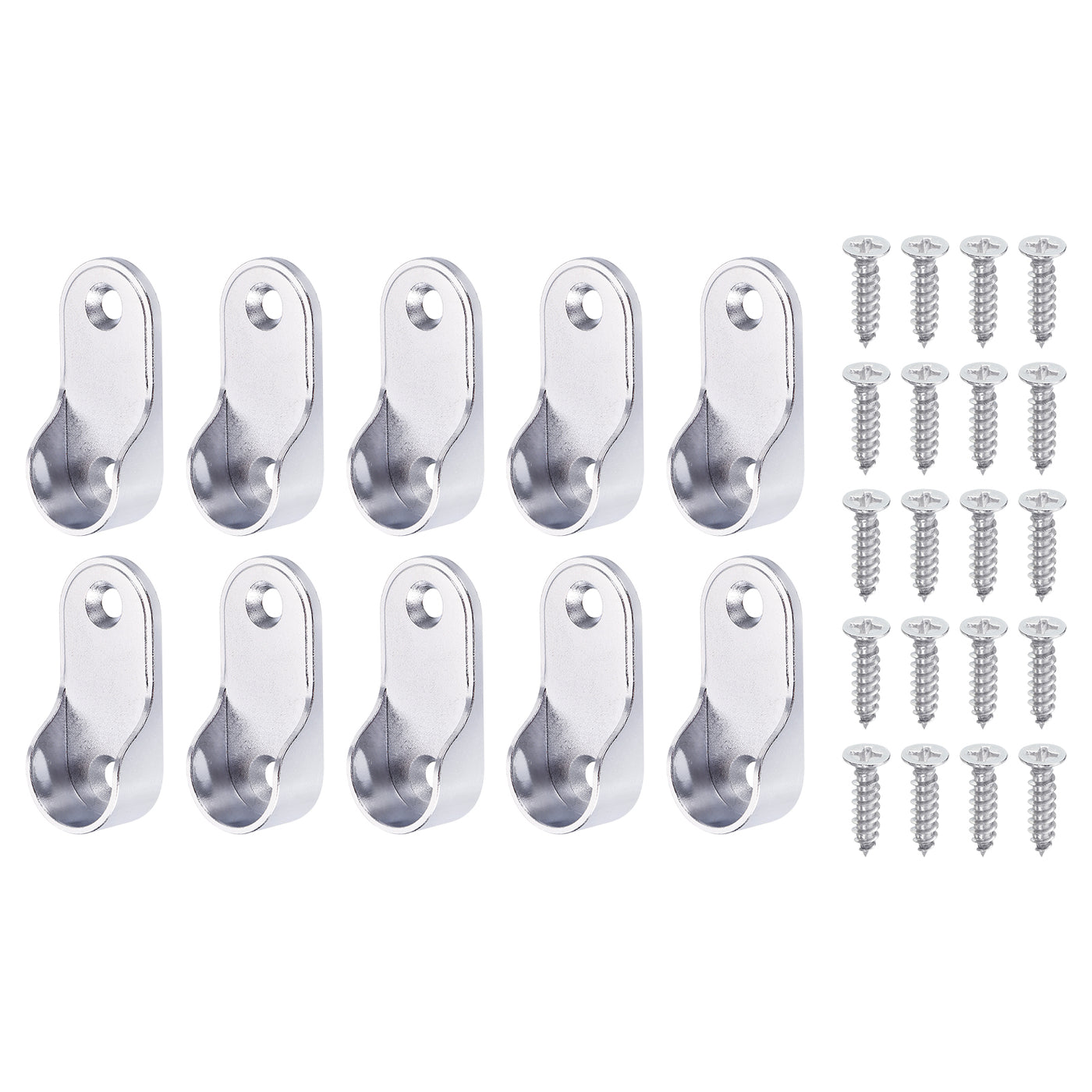 uxcell Uxcell Zinc Alloy Oval Closet Rod End Supports, 0.75” Dia Wardrobe Rod Flange Bracket Support with Screws for Hanging Clothes, Silver 10 Pack