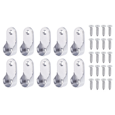 Harfington Uxcell Zinc Alloy Oval Closet Rod End Supports, 0.75” Dia Wardrobe Rod Flange Bracket Support with Screws for Hanging Clothes, Silver 10 Pack