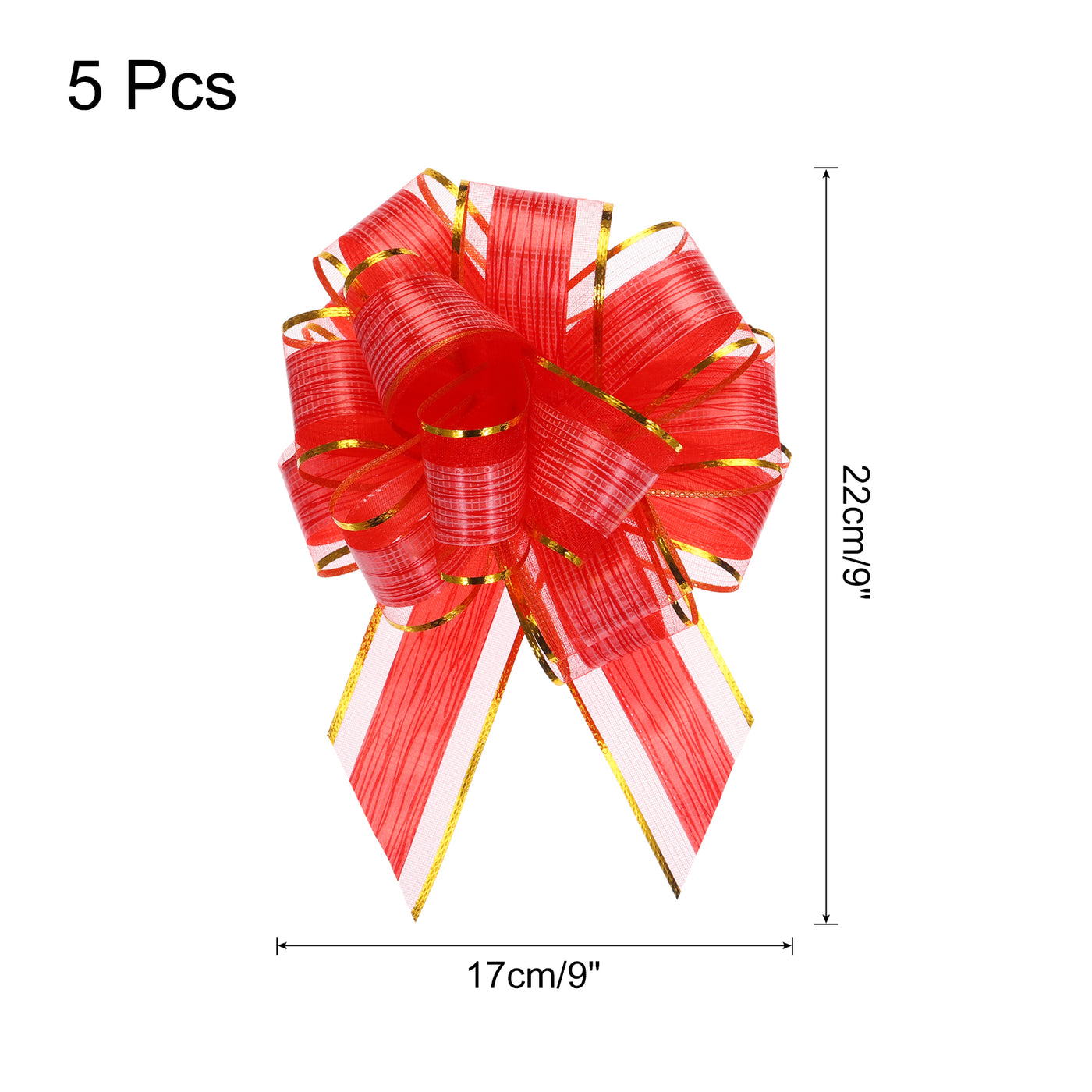 Harfington 5pcs 7 Inch Large Pull Bow Gift Wrapping Bows Ribbon Organza Bows Red for Wedding Baskets Presents Christmas Party
