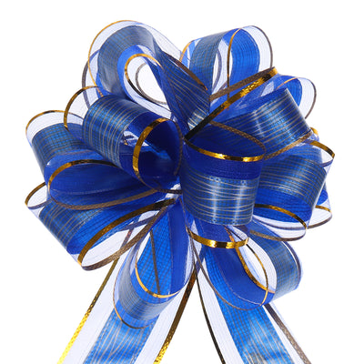 Harfington 5pcs 7 Inch Large Pull Bow Gift Wrapping Bows Ribbon Organza Bows Blue for Wedding Baskets Presents Christmas Party