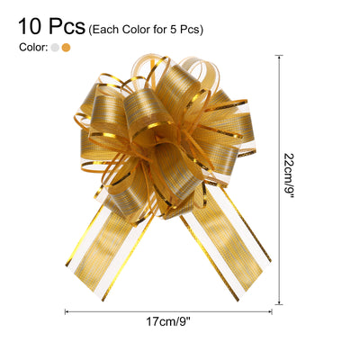 Harfington 10pcs 7 Inch Large Pull Bow Gift Wrapping Bows Ribbon Organza Bows Gold Silver for Wedding Baskets Presents Christmas Party