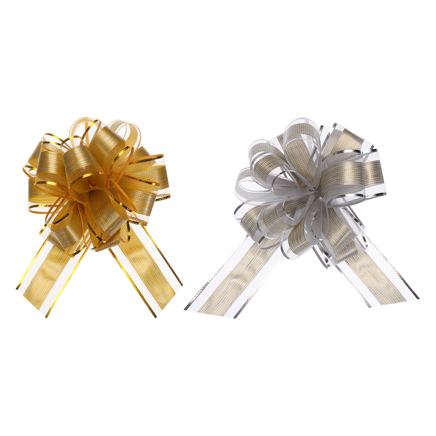 Harfington 10pcs 7 Inch Large Pull Bow Gift Wrapping Bows Ribbon Organza Bows Gold Silver for Wedding Baskets Presents Christmas Party