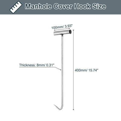 Harfington Uxcell Manhole Cover Hook, 15.7" T Style Stainless Steel Manhole Hook Tool, Pull Down Hook for Moving Lifting Pulling, 1pcs