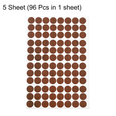 Harfington Uxcell 5 Sheets/480Pcs Screw Hole Stickers, 15mm Brown Self-Adhesive Sticker