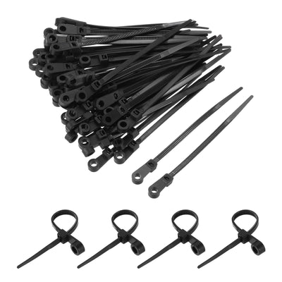 Harfington 500Pcs 4 Inch 40 Lbs Mounting Head Cable Zip Ties with Screw Hole Self-Locking Nylon Cable Tie 0.14" Wraps for Cord Management, Black