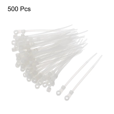 Harfington 500Pcs 4 Inch 40 Lbs Mounting Head Cable Zip Ties with Screw Hole Self-Locking Nylon Cable Tie 0.14" Wraps for Cord Management, White