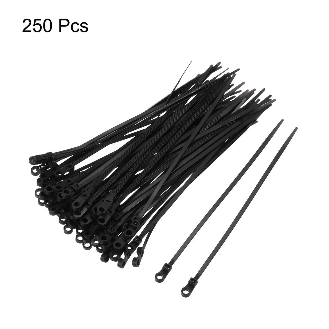 Harfington 250Pcs 9 Inch 44 Lbs Mounting Head Cable Zip Ties with Screw Hole Self-Locking Nylon Cable Tie 0.17" Wraps for Cord Management, Black