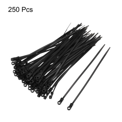 Harfington 250Pcs 9 Inch 44 Lbs Mounting Head Cable Zip Ties with Screw Hole Self-Locking Nylon Cable Tie 0.17" Wraps for Cord Management, Black