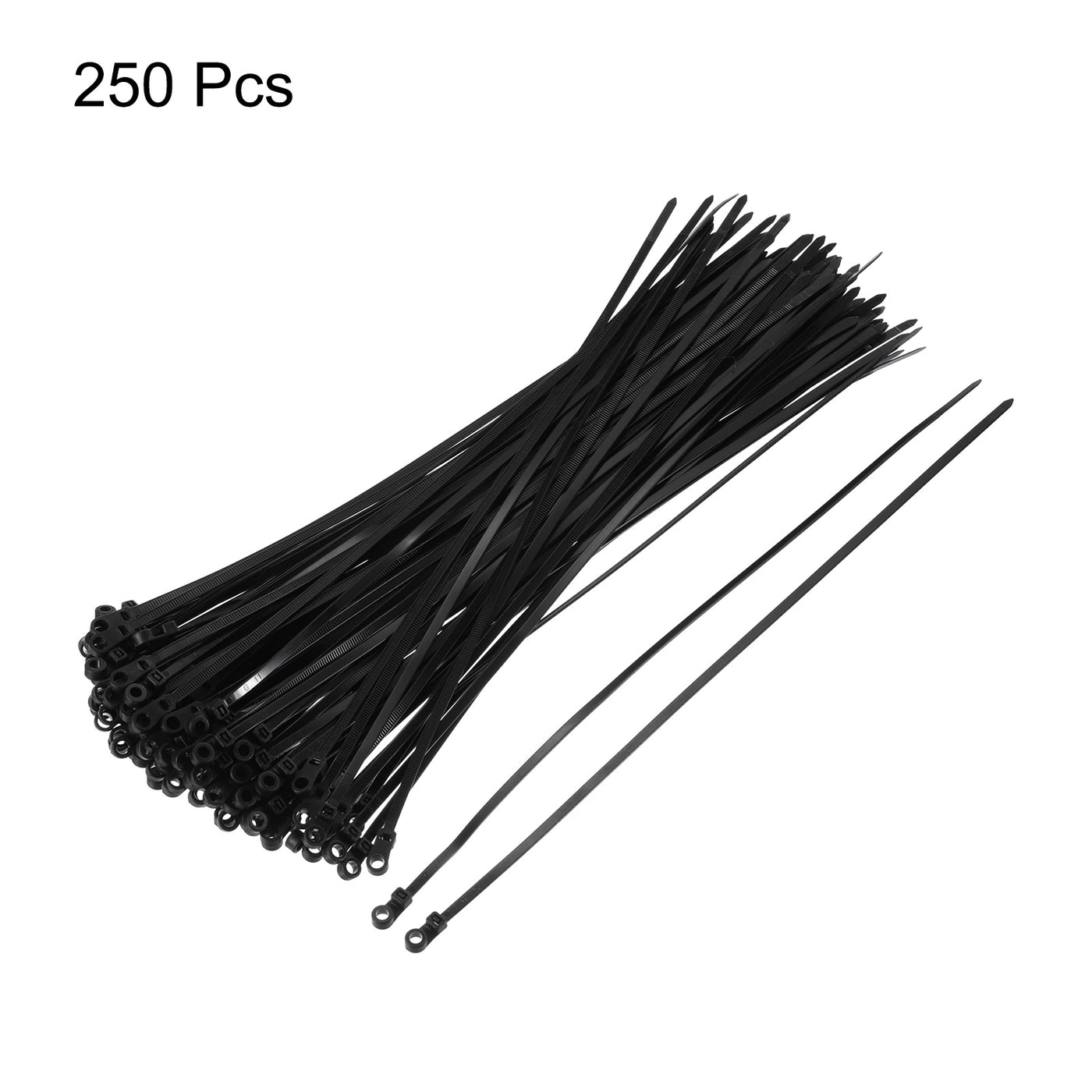 Harfington 250Pcs 12 Inch 48 Lbs Mounting Head Cable Zip Ties with Screw Hole Self-Locking Nylon Cable Tie 3/16" Wraps for Cord Management, Black