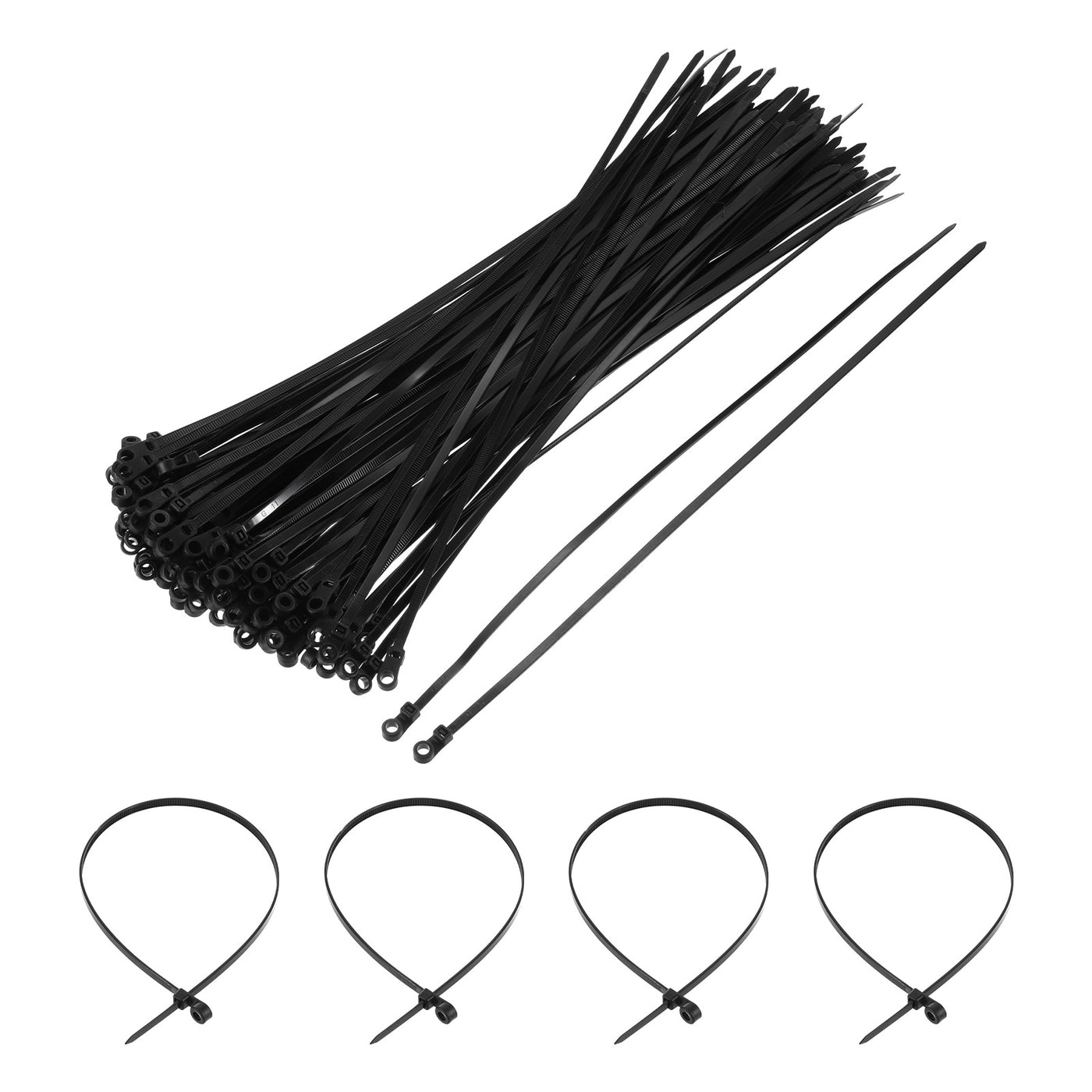 Harfington 250Pcs 12 Inch 48 Lbs Mounting Head Cable Zip Ties with Screw Hole Self-Locking Nylon Cable Tie 3/16" Wraps for Cord Management, Black